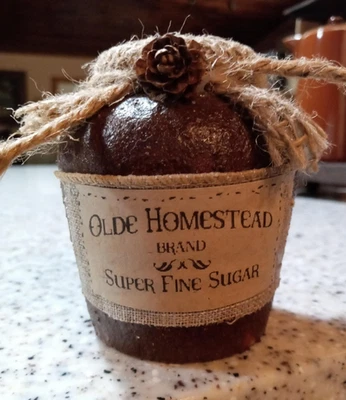 Tarro grunge hecho a mano Olde Homestead azúcar súper fino etiqueta estilo vintage Foto 1 de 4