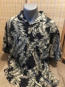 Camisa Tommy Bahama Hawaiana Abotonada 100% Seda Negra y Tostada Grande L (H840) - Imagen 1 de 9