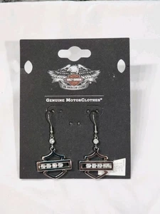 Harley-Davidson Earrings Women's Dangle Bar & Shield Logo Rolling Bling - Picture 1 of 4