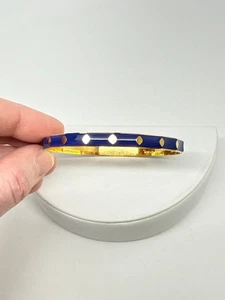 Rare Crown Trifari Bangle bracelet royal Blue gold tone Diamond pattern signed - Picture 1 of 5