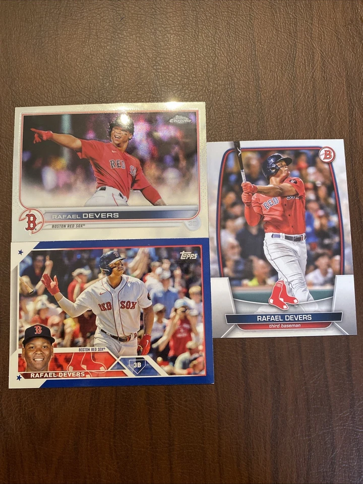 Lote de 3 tarjetas de béisbol Rafael Devers 2022 Topps cromadas 2023 Topps Royal Blue Bowman Foto 1 de 1