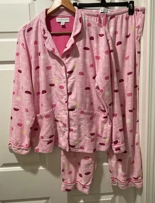 Juego de pijama de franela Live Love Lounge copas de vino rosa todo el día rosa talla XL defectuoso Foto 1 de 4