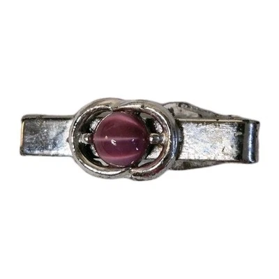 Tie Bar Clip Faux Glass Pink Ruby Sapphire Silver Tone Vintage  - Image 1 of 4