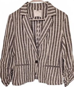 Blazer Love Tree para mujer gris y blanco a rayas con mangas acanaladas talla mediana - Imagen 1 de 8