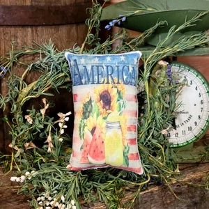 Primitive Farmhouse Patriotic July 4th Summer sunflowers decorative tuck pillow - Picture 1 of 1