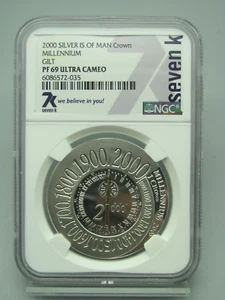 2000 Silver Isle of Man Crown Millennium Gilt NGC PF 69 Ultra Cameo - Picture 1 of 4