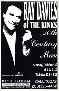 Ray Davies 1997 20th Century Man Rich Forum Stamford Ct. Handbill Flyer Kinks - Picture 1 of 1