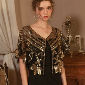20er Jahre Gatsby Pailletten Abend Halstuch Braut Hochzeit Schal Damen Cape Up Achselzucken für - Bild 1 von 7