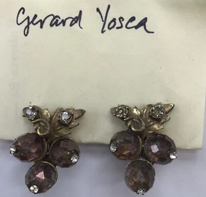 Gerard Yosca Vintage rhinestone and Purple crystal Gold Tone Clip Earrings - Picture 1 of 5