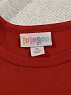 Lula Roe Shirt Womens Medium Blue Red Top Tee Mod Tunic Baseball Bright soft