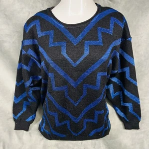 Suéter Chevron azul y negro para mujer talla M, hombreras, brillo metálico - Imagen 1 de 6
