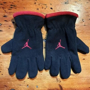 Michael Jordan Jumpman Fleece Youth Gloves Mittens Youth Large Black Red EUC - Picture 1 of 2