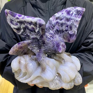 5.11LB Natural dream amethyst hand carved eagle quartz crystal decoration healin - Picture 1 of 14
