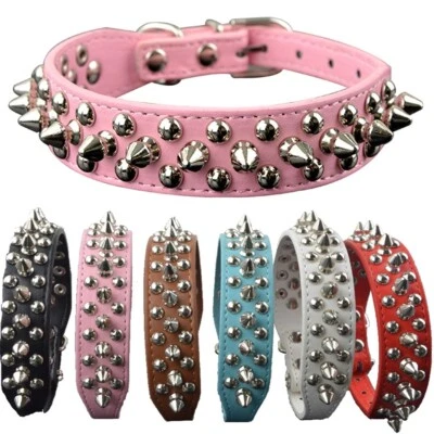 Colourful Studded Spike Collar PU Faux leather Bully Spiked Puppy Dog Staffy - image 1 of 4