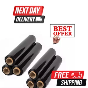 3 x BLACK STRONG ROLLS PALLET STRETCH SHRINK WRAP PARCEL PACKAGING CLING FILM - Picture 1 of 7
