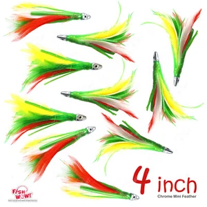 10 piezas 4" mini pluma de atún 1/2 oz cabeza de bala cromo señuelo calamar bandera mexicana - Imagen 1 de 5