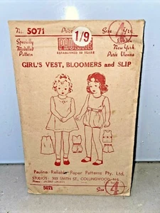 Pauline 5071 sewing pattern 1940s vintage GIRL'S Vest Bloomers Slip - Foto 1 di 4
