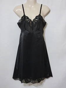 VINTAGE VANITY FAIR FULL SLIP SCHWARZ TAFT SWISHY 100 % NYLON HERGESTELLT IN DEN USA GRÖSSE 32 S - Bild 1 von 7