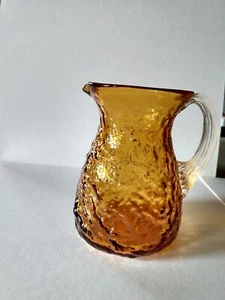Vintage Amber Pilgrim Glass Small Pitcher Handblown Applied Handle Clear - Picture 1 of 5