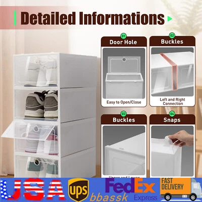 20pcs Large Plastic Shoe Storage Boxes Drawer Stackable Foldable Organiser Clear - Image 1 of 4