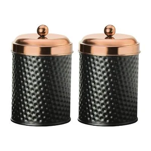 Ashby Hammered Black Matte Metal Storage Canister Food Safe Small 24 Oz Set Of 2 - Picture 1 of 8
