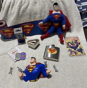 SUPERMAN DC LOT - Wall plaque, Flask, Plush, Paperweight, Wall Paper