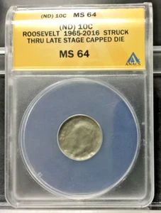 10c DIME ERROR STRUCK THRU LATE STAGE CAPPED DIE MS64 ~ 1965-2016 ROOSEVELT DIME - Picture 1 of 7