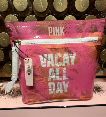 Victoria's Secret Rosa Vacay Bolsa de Cosméticos Transparente Vinilo, Soporte para Traje Húmedo Nuevo. Foto 1 de 4