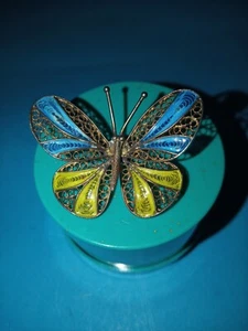 SPILLA DONNA IN ARGENTO 800 E SMALTI BIGIOTTERIA VINTAGE D'EPOCA - Foto 1 di 10