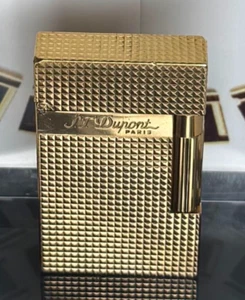 S.T. Línea de encendedor de gas Dupont 2 cabezas de diamante dorado doble quemador sin caja revisado - Imagen 1 de 10