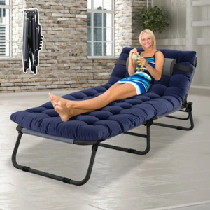 Outdoor Folding Reclining Beach Sun Patio Chaise Lounge Chair Pool Lawn Lounger - Picture 1 of 12