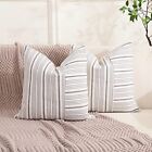 and Cream Farmhouse Pillow Covers Set of 2 Linen Striped Patchwork 16x16 Grey