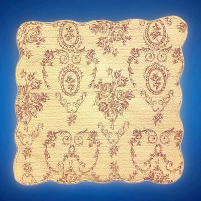 Vintage Elegant Antique Beige Red Soft 100% Cotton Quilted Pillow Shams Set of 2 - Image 1 of 4