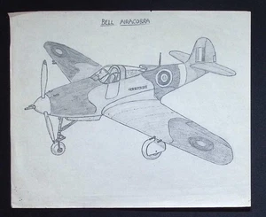 Original WWII Hand-Drawn Aircraft Illustration – Bell Airacobra (RAF P-39) - Picture 1 of 2