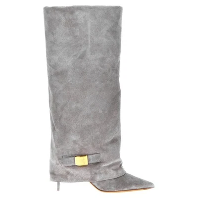 Botas femininas longas dedos pontiagudos salto alto couro camurça cinto fivela botas sexy - Imagem 1 de 4