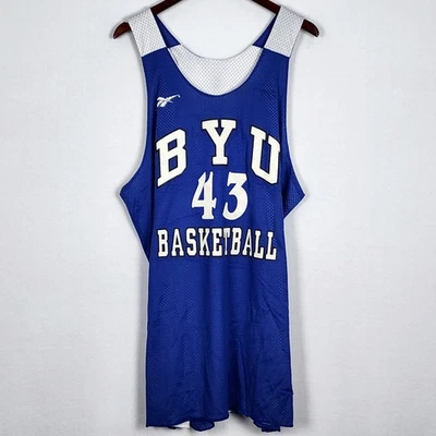 复古 Reebok BYU #43 篮球双面练习球衣美国制造尺寸 2X(穿) — 第 1/4 张图片