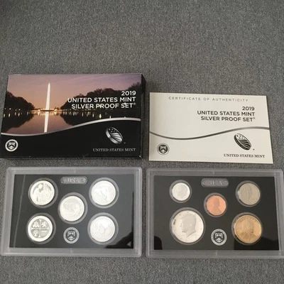 2019 S, US Mint .999 Fine Silver Proof Set (10 Coins)***No W Penny***w/Box & COA - Image 1 of 4