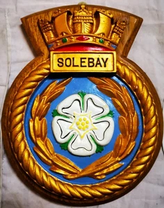 HMS Solebay - Ship Crest Plaque – Hand-Painted, Oak Mount, 1.095kg, Royal Navy - Picture 1 of 1