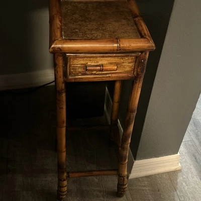 Vintage  Bamboo Rattan Plant Stand ~ Side Table - Image 1 of 4