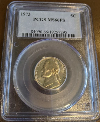 1973 PCGS MS66FS MS66 Full Step 5FS Jefferson Nickel Tough OBH Old Blue Holder - Image 1 of 2