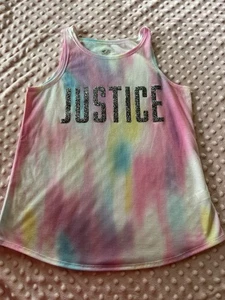 Justice Tank Top Girl’s Size 12 Tie-dye Spell Out Glitter Sleeveless Tee - Picture 1 of 3