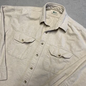 Vintage REI Chamois Flannel Shirt XL Beige Cotton 90s Camping Outdoors Gorpcore - Picture 1 of 10