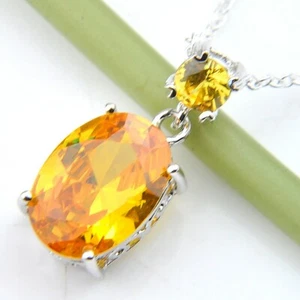 Hochzeit Schmuck Geschenk gelbe Farbe Citrin Edelstein Silber Anhänger Halsketten - Bild 1 von 6