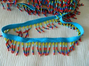 Beaded Fringe Trim Blue Cotton Rib Dangle Beads Red Blue Green Yellow Craft - Picture 1 of 7