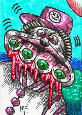 GPK SKETCH CARD, INKS ON CARD, CORRECT SIZE!  MOUTH PHIL, TOOTH LES - Image 1 of 2