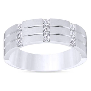 Men's 1/3 Ct Round Cut Diamond Nine Stone Anniversary Band Ring in 10K Gold - Picture 1 of 15