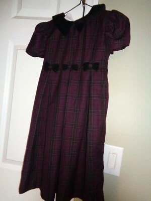 Vestido Bonnie Jean Niña Ciruela Oscura Búfalo Cuadros Mangas Cortas Talla 7 Algodón 50% Foto 1 de 4