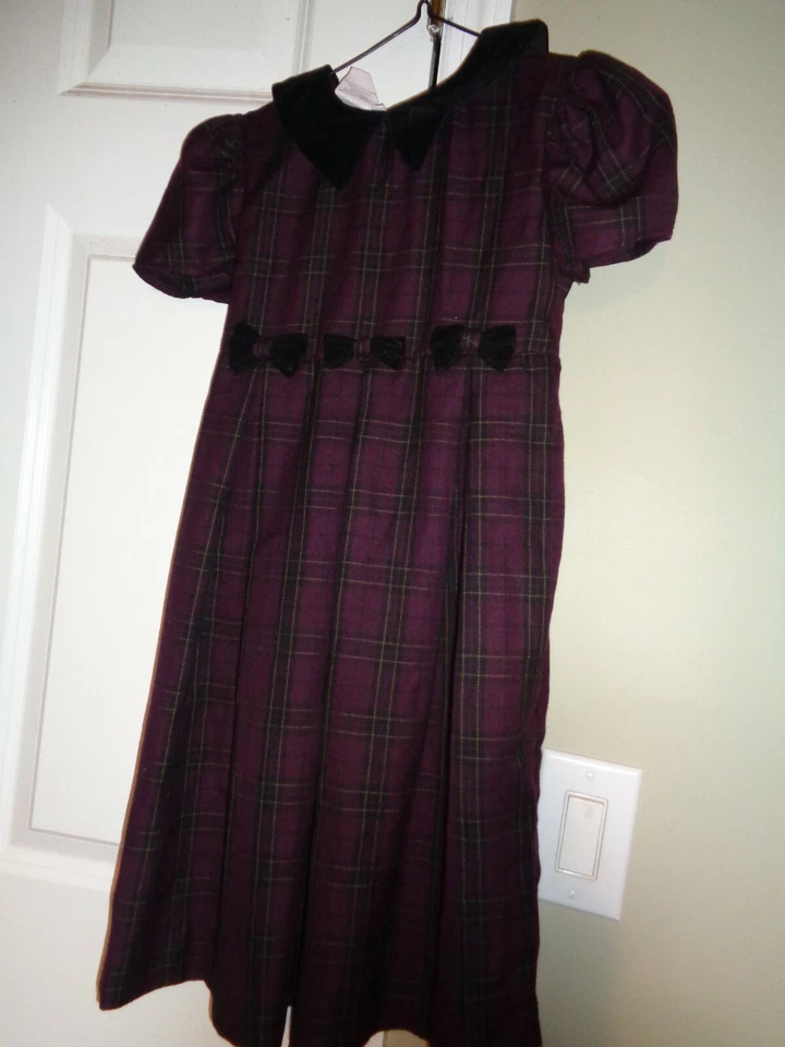 Vestido Bonnie Jean Niña Ciruela Oscura Búfalo Cuadros Mangas Cortas Talla 7 Algodón 50% Foto 1 de 4