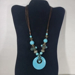 Turquoise Necklace Southwestern Native Round Circular Natural Stone 18" - Picture 1 of 8