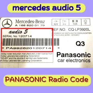 Radio Code For Mercedes Benz AUDIO 5 PANASONIC Radio Stereo Unlock Code - Picture 1 of 1